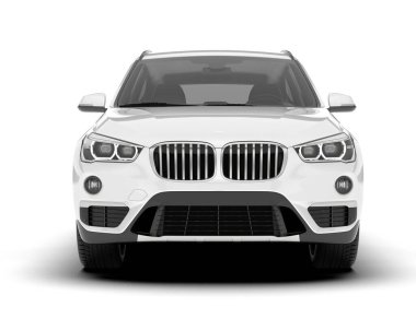 Beyaz SUV beyaz arka planda izole edilmiş. 3d görüntüleme - illüstrasyon