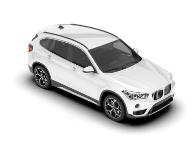 Beyaz SUV beyaz arka planda izole edilmiş. 3d görüntüleme - illüstrasyon