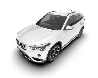 Beyaz SUV beyaz arka planda izole edilmiş. 3d görüntüleme - illüstrasyon