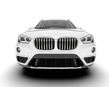Beyaz SUV beyaz arka planda izole edilmiş. 3d görüntüleme - illüstrasyon
