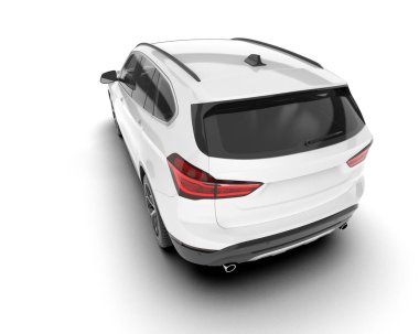 Beyaz SUV beyaz arka planda izole edilmiş. 3d görüntüleme - illüstrasyon