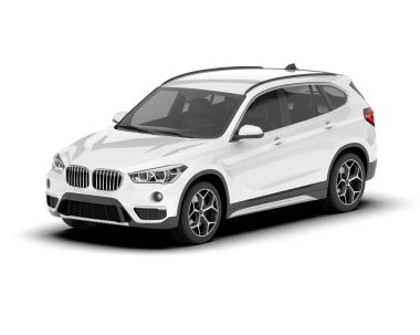 Beyaz SUV beyaz arka planda izole edilmiş. 3d görüntüleme - illüstrasyon
