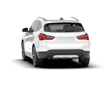 Beyaz SUV beyaz arka planda izole edilmiş. 3d görüntüleme - illüstrasyon