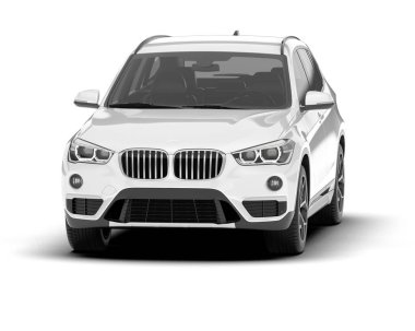 Beyaz SUV beyaz arka planda izole edilmiş. 3d görüntüleme - illüstrasyon