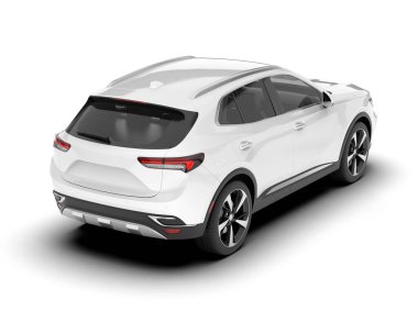 Beyaz SUV beyaz arka planda izole edilmiş. 3d görüntüleme - illüstrasyon