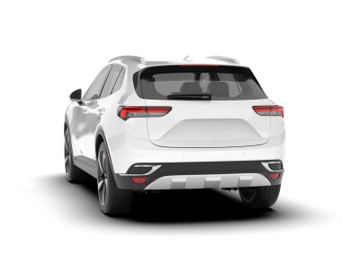 Beyaz SUV beyaz arka planda izole edilmiş. 3d görüntüleme - illüstrasyon