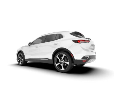 Beyaz SUV beyaz arka planda izole edilmiş. 3d görüntüleme - illüstrasyon