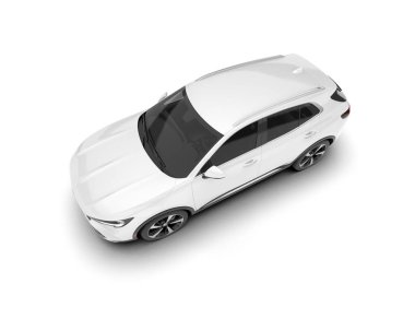 Beyaz SUV beyaz arka planda izole edilmiş. 3d görüntüleme - illüstrasyon