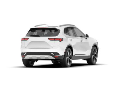 Beyaz SUV beyaz arka planda izole edilmiş. 3d görüntüleme - illüstrasyon
