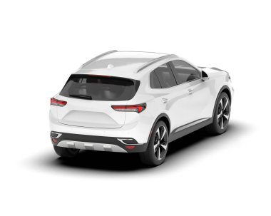 Beyaz SUV beyaz arka planda izole edilmiş. 3d görüntüleme - illüstrasyon