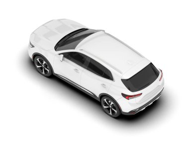 Beyaz SUV beyaz arka planda izole edilmiş. 3d görüntüleme - illüstrasyon