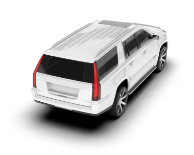 Beyaz SUV beyaz arka planda izole edilmiş. 3d görüntüleme - illüstrasyon