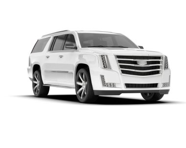 Beyaz SUV beyaz arka planda izole edilmiş. 3d görüntüleme - illüstrasyon