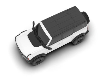 Beyaz SUV beyaz arka planda izole edilmiş. 3d görüntüleme - illüstrasyon