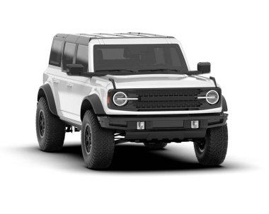 Beyaz SUV beyaz arka planda izole edilmiş. 3d görüntüleme - illüstrasyon