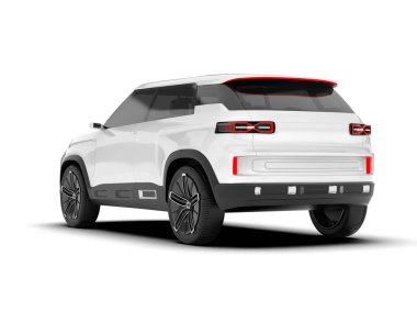 Beyaz SUV beyaz arka planda izole edilmiş. 3d görüntüleme - illüstrasyon