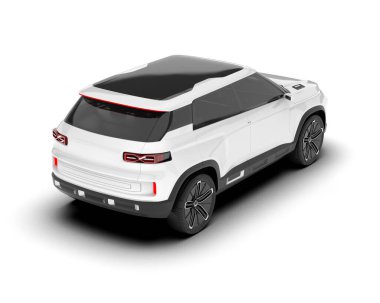 Beyaz SUV beyaz arka planda izole edilmiş. 3d görüntüleme - illüstrasyon