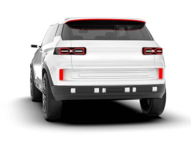 Beyaz SUV beyaz arka planda izole edilmiş. 3d görüntüleme - illüstrasyon