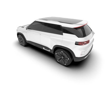 Beyaz SUV beyaz arka planda izole edilmiş. 3d görüntüleme - illüstrasyon
