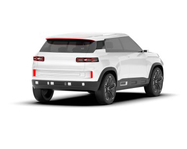 Beyaz SUV beyaz arka planda izole edilmiş. 3d görüntüleme - illüstrasyon