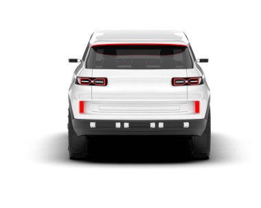 Beyaz SUV beyaz arka planda izole edilmiş. 3d görüntüleme - illüstrasyon