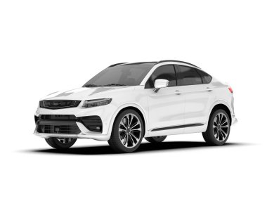 Beyaz SUV beyaz arka planda izole edilmiş. 3d görüntüleme - illüstrasyon