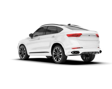 Beyaz SUV beyaz arka planda izole edilmiş. 3d görüntüleme - illüstrasyon