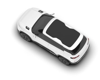 Beyaz SUV beyaz arka planda izole edilmiş. 3d görüntüleme - illüstrasyon