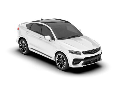 Beyaz SUV beyaz arka planda izole edilmiş. 3d görüntüleme - illüstrasyon