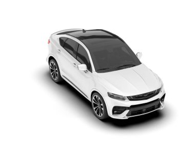 Beyaz SUV beyaz arka planda izole edilmiş. 3d görüntüleme - illüstrasyon