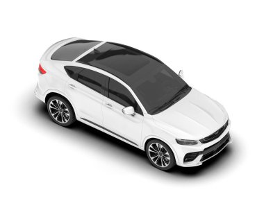 Beyaz SUV beyaz arka planda izole edilmiş. 3d görüntüleme - illüstrasyon