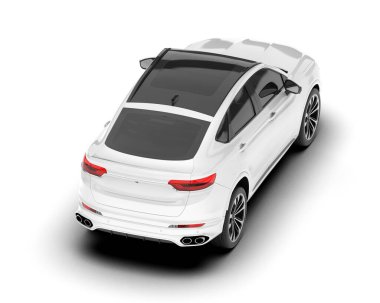 Beyaz SUV beyaz arka planda izole edilmiş. 3d görüntüleme - illüstrasyon
