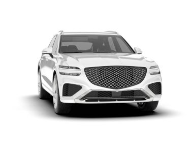 Beyaz SUV beyaz arka planda izole edilmiş. 3d görüntüleme - illüstrasyon