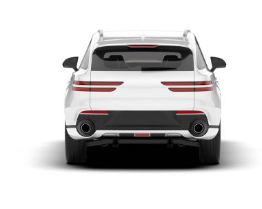 Beyaz SUV beyaz arka planda izole edilmiş. 3d görüntüleme - illüstrasyon