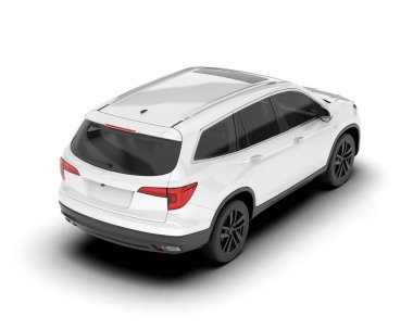 Beyaz SUV beyaz arka planda izole edilmiş. 3d görüntüleme - illüstrasyon