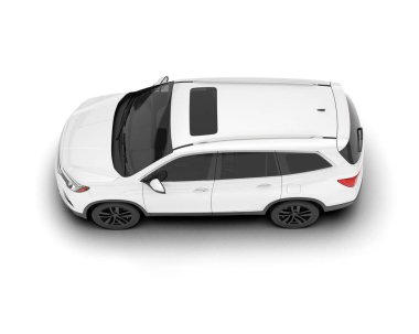 Beyaz SUV beyaz arka planda izole edilmiş. 3d görüntüleme - illüstrasyon