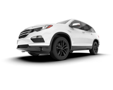 Beyaz SUV beyaz arka planda izole edilmiş. 3d görüntüleme - illüstrasyon