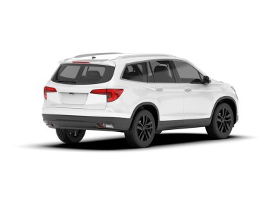 Beyaz SUV beyaz arka planda izole edilmiş. 3d görüntüleme - illüstrasyon