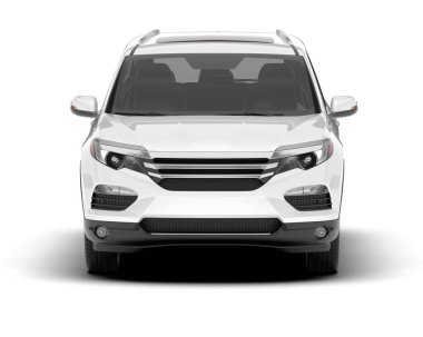 Beyaz SUV beyaz arka planda izole edilmiş. 3d görüntüleme - illüstrasyon