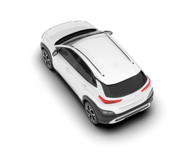 Beyaz SUV beyaz arka planda izole edilmiş. 3d görüntüleme - illüstrasyon