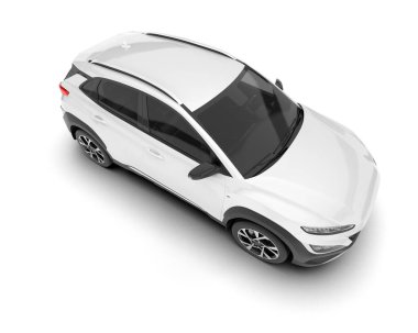 Beyaz SUV beyaz arka planda izole edilmiş. 3d görüntüleme - illüstrasyon