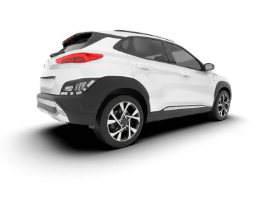 Beyaz SUV beyaz arka planda izole edilmiş. 3d görüntüleme - illüstrasyon