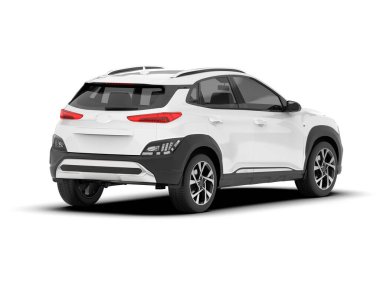 Beyaz SUV beyaz arka planda izole edilmiş. 3d görüntüleme - illüstrasyon