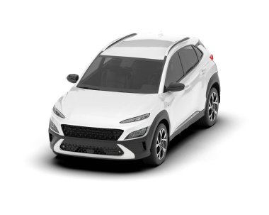 Beyaz SUV beyaz arka planda izole edilmiş. 3d görüntüleme - illüstrasyon