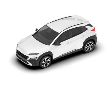 Beyaz SUV beyaz arka planda izole edilmiş. 3d görüntüleme - illüstrasyon
