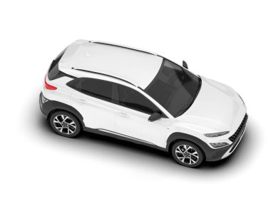 Beyaz SUV beyaz arka planda izole edilmiş. 3d görüntüleme - illüstrasyon