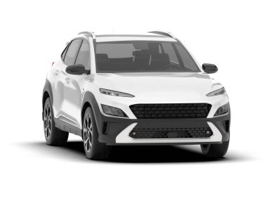 Beyaz SUV beyaz arka planda izole edilmiş. 3d görüntüleme - illüstrasyon