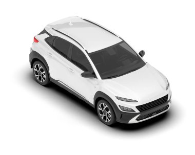 Beyaz SUV beyaz arka planda izole edilmiş. 3d görüntüleme - illüstrasyon