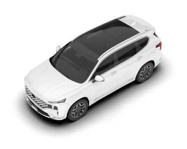 Beyaz SUV beyaz arka planda izole edilmiş. 3d görüntüleme - illüstrasyon