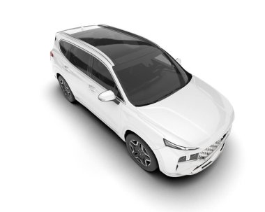 Beyaz SUV beyaz arka planda izole edilmiş. 3d görüntüleme - illüstrasyon